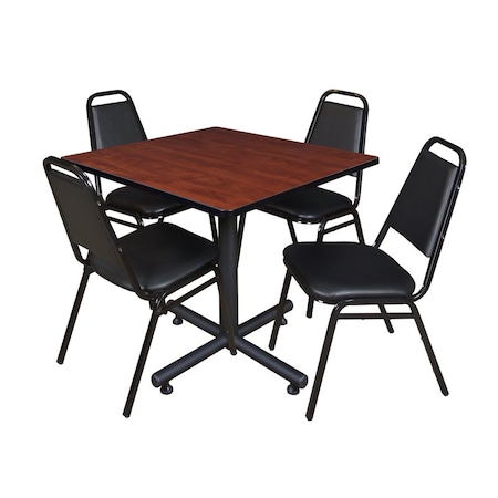 Kobe Kobe Square Table & Chair Set, Wood, Metal, Vinyl Top, Cherry TKB4242CH29BK